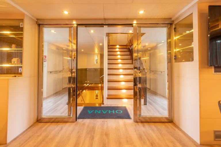 Glass doors on luxury yacht ohana