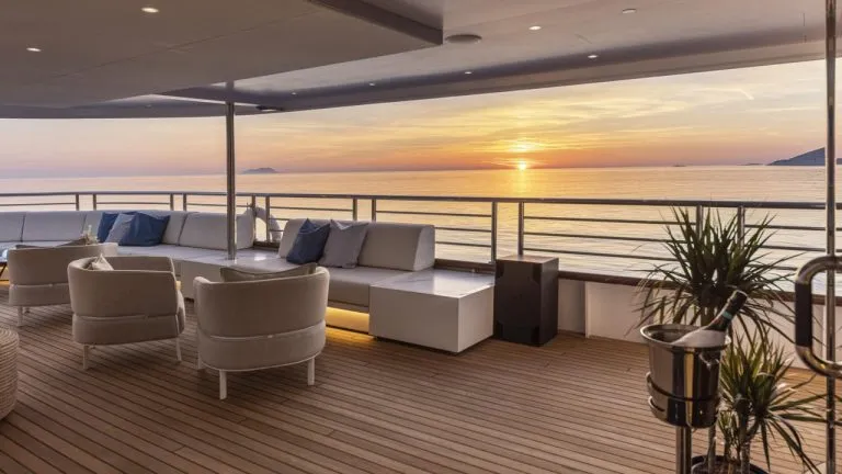 White couches on yacht deck
